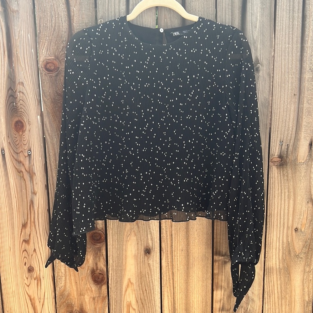 Zara Black Polka Dot Pleated Top